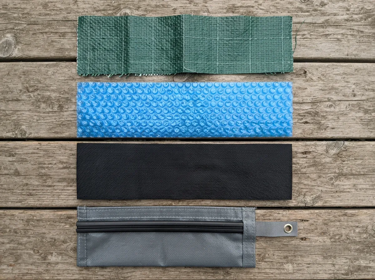 An array of different pool cover types displayed together.