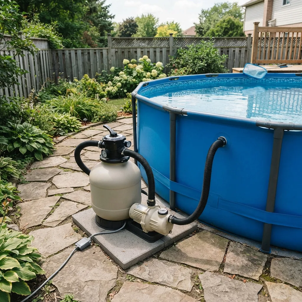 A 12-inch sand filter pump system set up for a larger pool