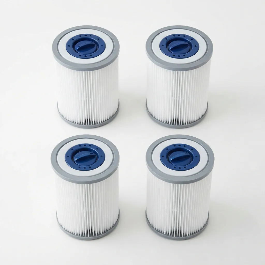 A 4-pack of Summer Waves pool filters with built-in chlorinators.