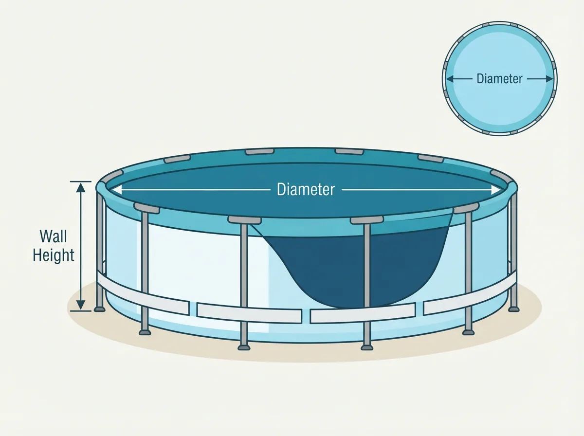 Diagram showing how to measure a pool for a replacement liner