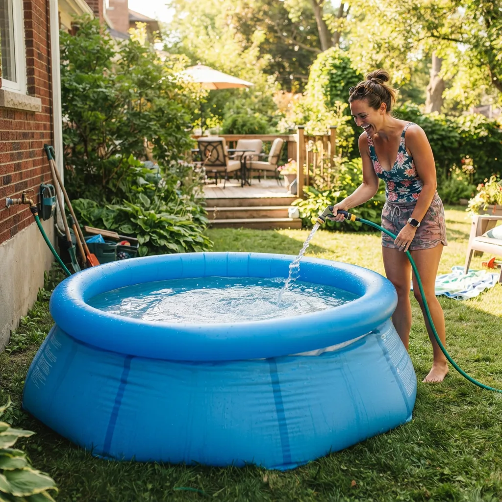 The Summer Waves 14ft Fast Set Inflatable Pool, emphasizing its quick and easy setup.