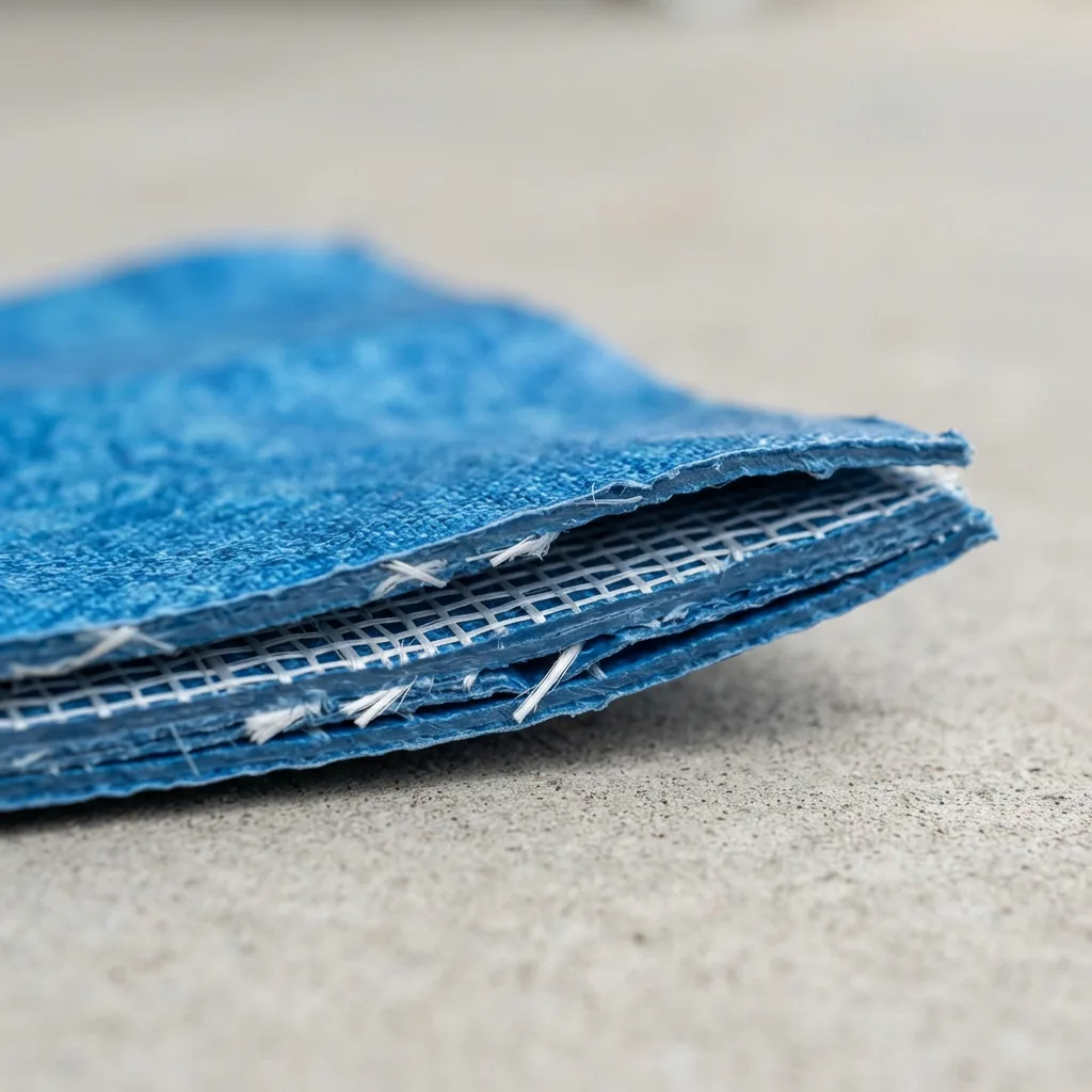 A thick Summer Waves pool liner material sample layered to show its durable construction.