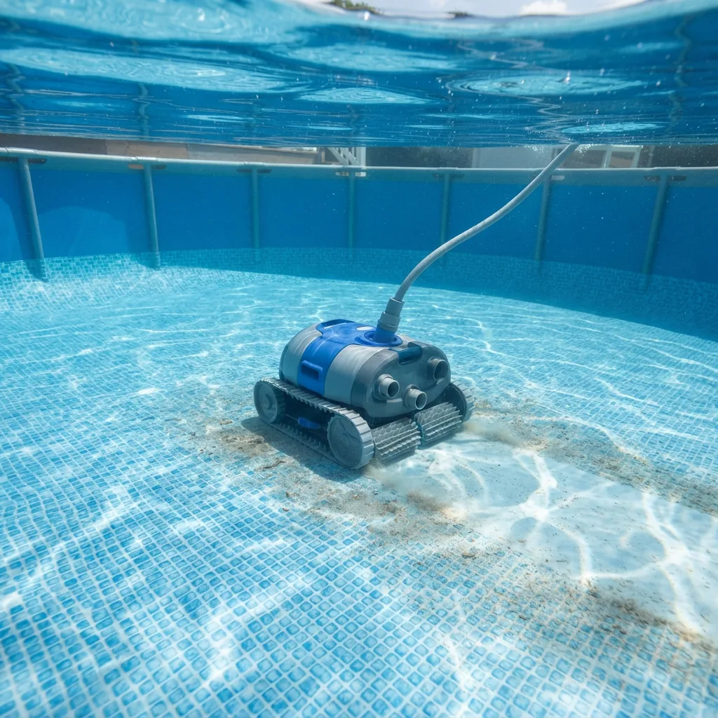 Summer Waves Automatic Pool Vacuum cleaning the floor of a pool.