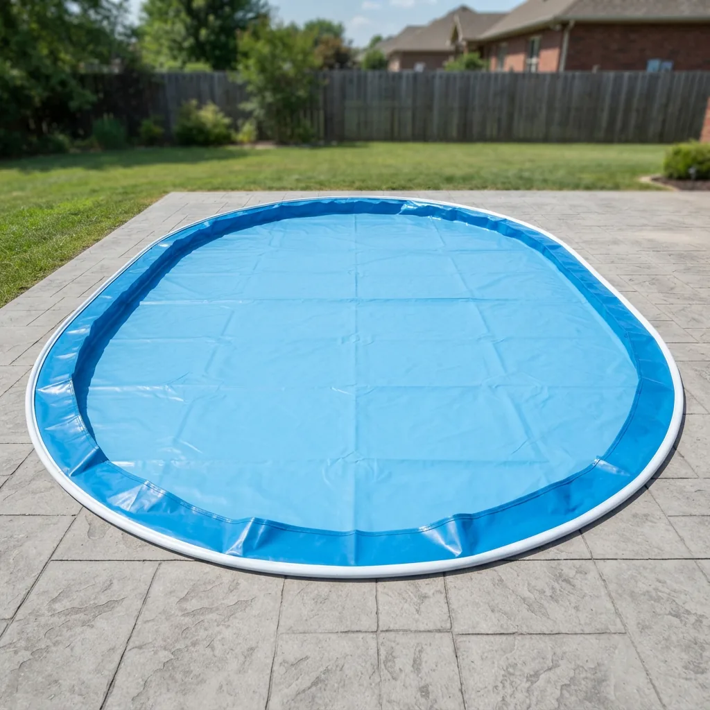 An oval-shaped Summer Waves pool liner displayed to clearly show its form.