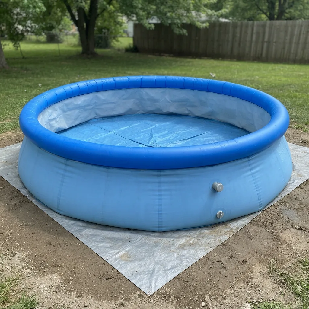A small, round Quick Set pool with an inflatable top ring, ready for a liner