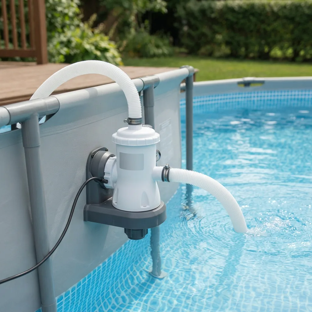 Summer Waves SkimmerPlus P53FX1500 1500GPH filter pump system attached to a pool wall