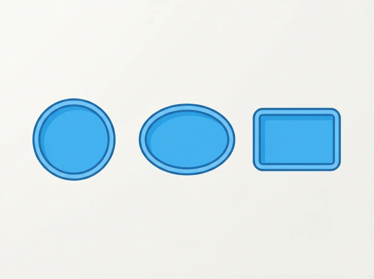 A graphic showing icons for different pool shapes: round, oval, and rectangular